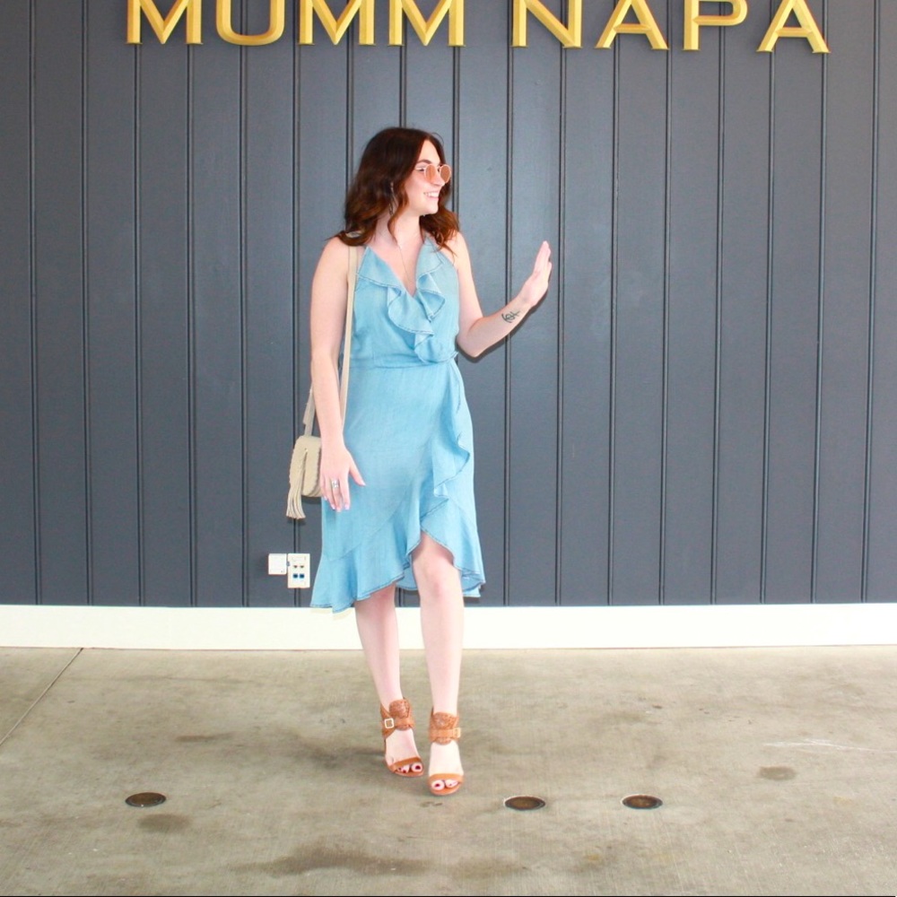 Blue ruffle wrap dress